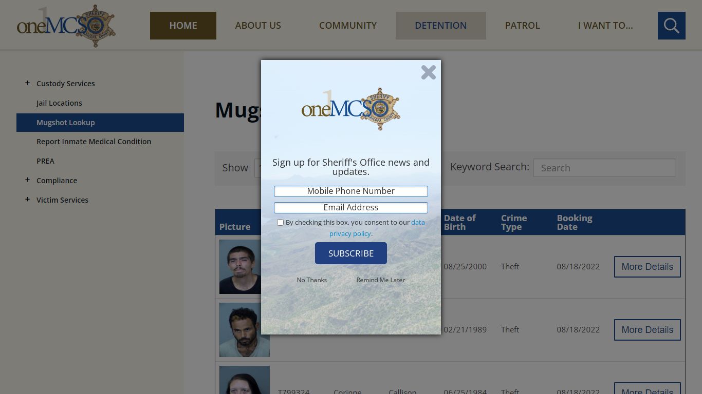 Mugshot Lookup | Maricopa County Sheriff's Office